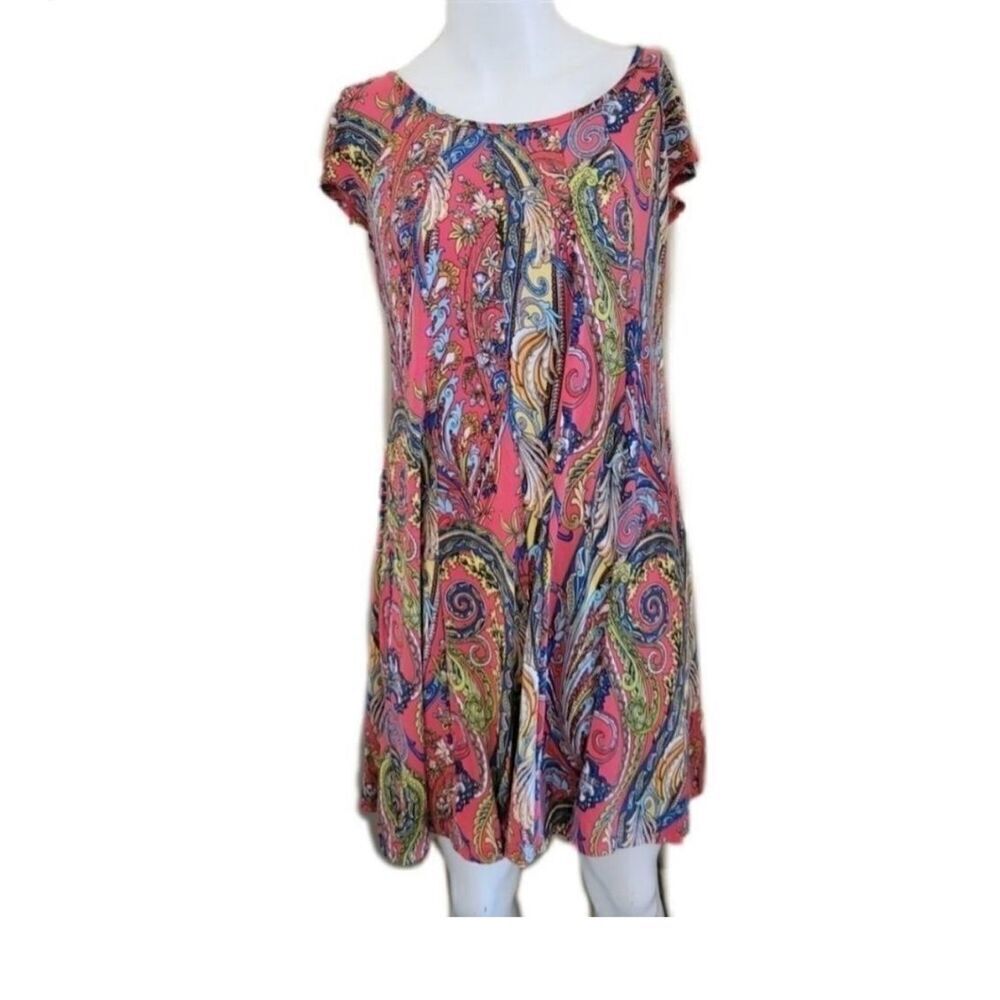 Colorful Paisley floral summer above knee dress short sleeve medallion print